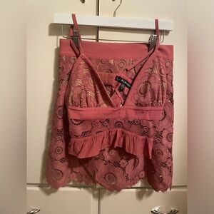 For love and lemons lace crochet skirt and crop set 
Mauve